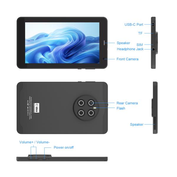 C Idea Android 13 Tablet 512GB With SIM 7 Inch Tablet PC For Students CM518 Pro Black