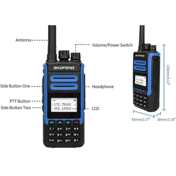 BF-H7 Dual Band Portable Walkie Talkie VHF UHF 136-174MHZ 400-520MHZ IPX4 Waterproof with 1000-1500mAh Battery