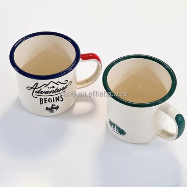 Carbon Steel 350ml Customized Printed Metal Steel Enamel Camping Mug Sublimation Enamel Coffee Tea Drinkware Collection