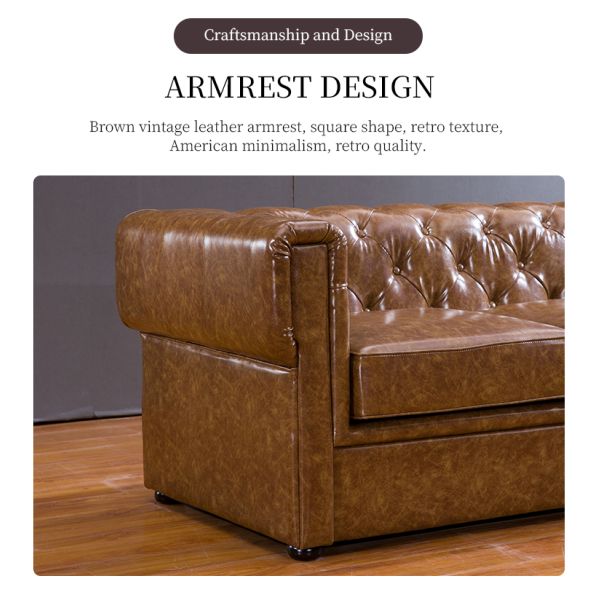 Nidea #8976 Custom American Style Three-Seat Genuine Leather Sofa Set for Villa and Hotel Living Rooms Comfortable Filled Sponge