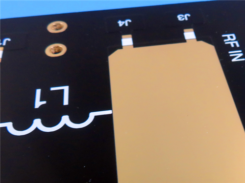 F4BTMS220 PCB 2-Layer base on 5mil Core laminates 0.2mm Thickness with Black Solder Mask and Gold Finish using in Feed networks