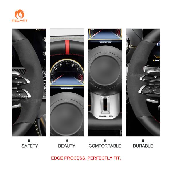 Leather Suede Hand Stitching Steering Wheel Cover for Mercedes Benz AMG GT A35 A45 C43 CLS53 E53 E63 SL43 2021-2023