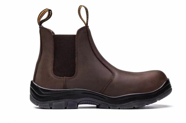 OEM Brown Genuine Leather Safety Boots Plastic Toe Kevlar Chelsea Safety Shoes PU+Rubber Sole Work Shoes Security Work Boots