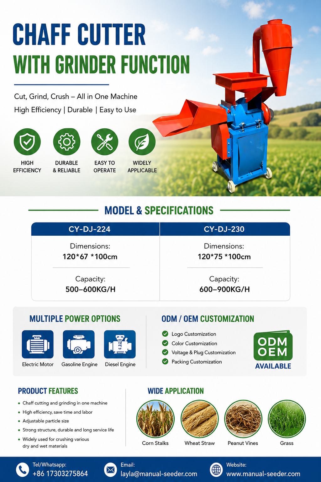 Carbon Steel Chaff Cutter With Grinder Stalk Shredder Smart Grain Pulverizing Machinery