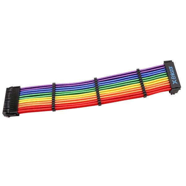 24pin 90 Degree Sleeved Braided ATX Computer Extension Kable Female to Male Extension Cable 18AWG Power Supply Cables Rainbow