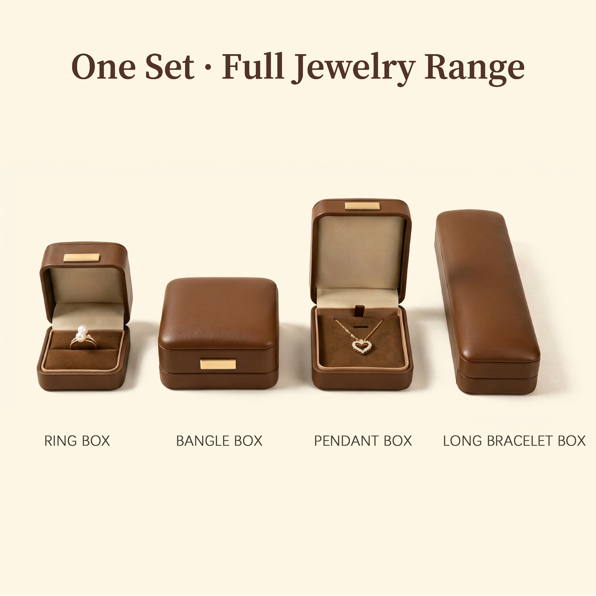 Luxury Brown PU Faux Leather Jewelry Organizer With Engraved Design