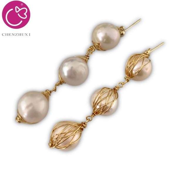 Natural Freshwater Pearls Metal Stud Earrings Geometric Irregular for Women Girl Gift Pearl Earrings
