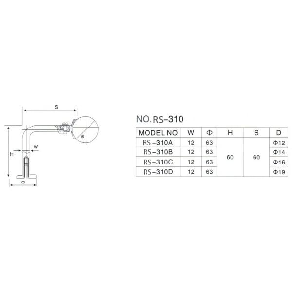 Handrail bracket glass to wall RS310, material stainless steel ss304, finishing satin or mirror