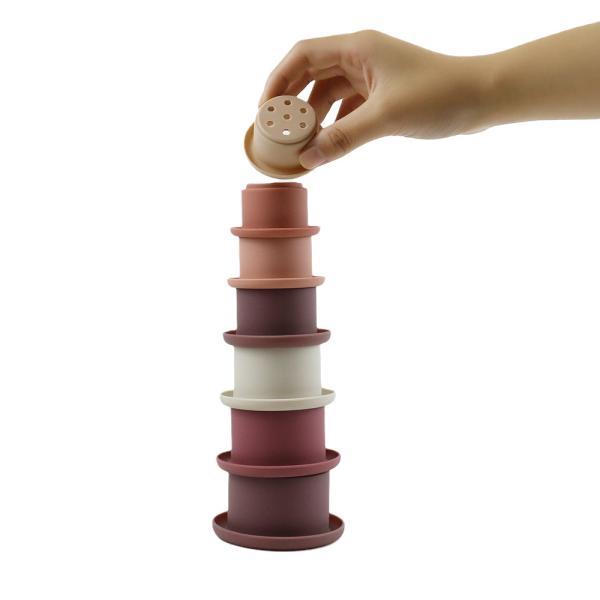 Silicone éducatif empilant des tasses pour faire ses dents les blocs constitutif