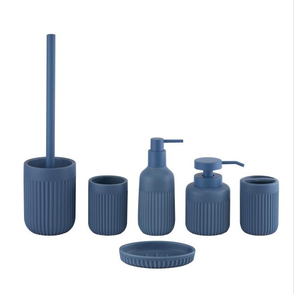 Accessoires de salle de bain en céramique bleue en forme ronde avec bande verticale