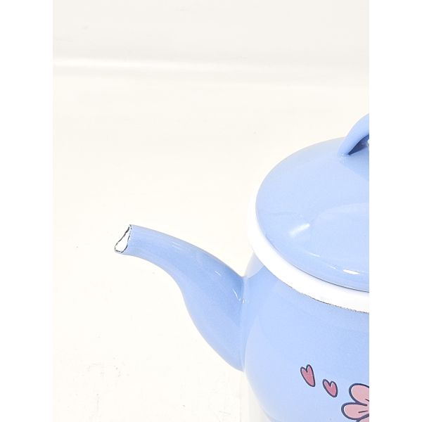 Pastel Blue Cute Floral Heart Print Mini Enamel Tea Pot With Lid Small Enamel Coffee Pot For Home Water Boiling