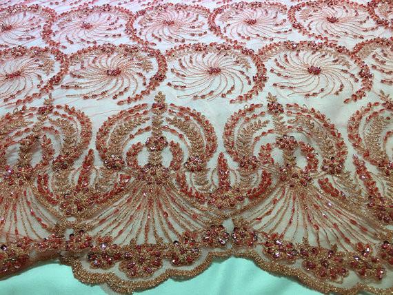 Tela nupcial frisada do laço do bordado de cristal da flor para a largura dos vestidos de casamento 125cm