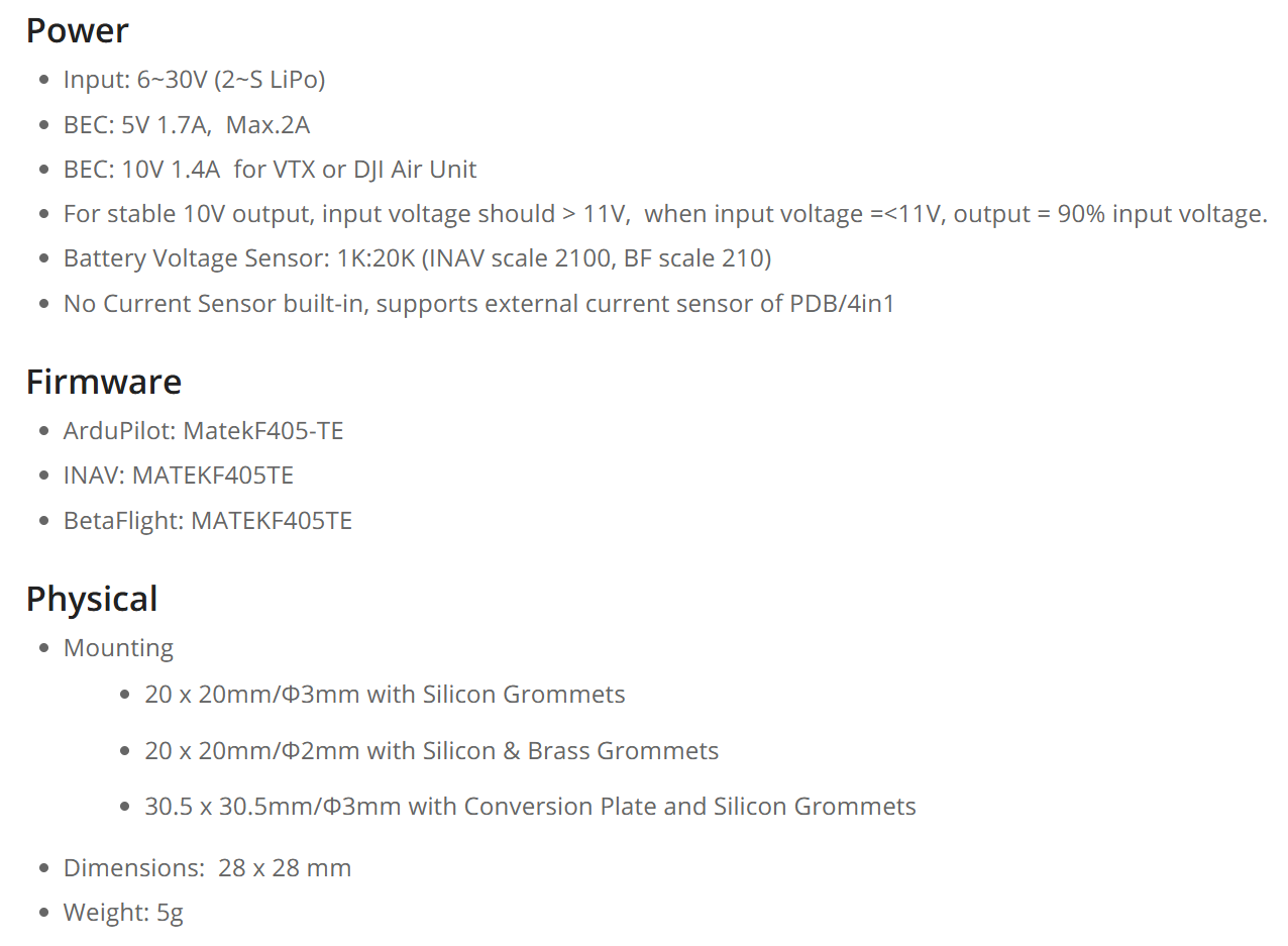 mateksys matek f405-minite flight controller 20xmm/30.5x mounting support blackbox/baro air unit ardupilot/bf/inav