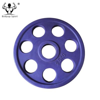 Low Bounce 1.25-25kg Rubber Weight Plates With 7 Grip Holes Large Safety Factor