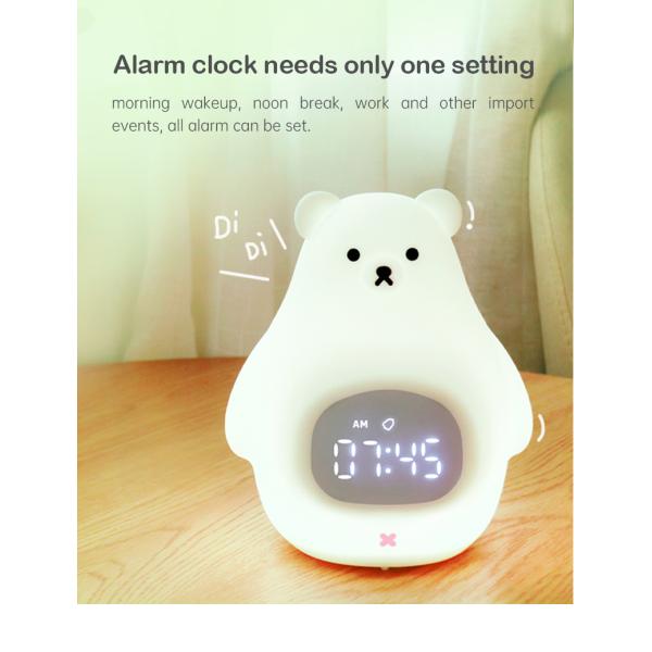 Luz e som de noite LED máquina Urso bonito relógio de treinamento de sono para quartos de crianças