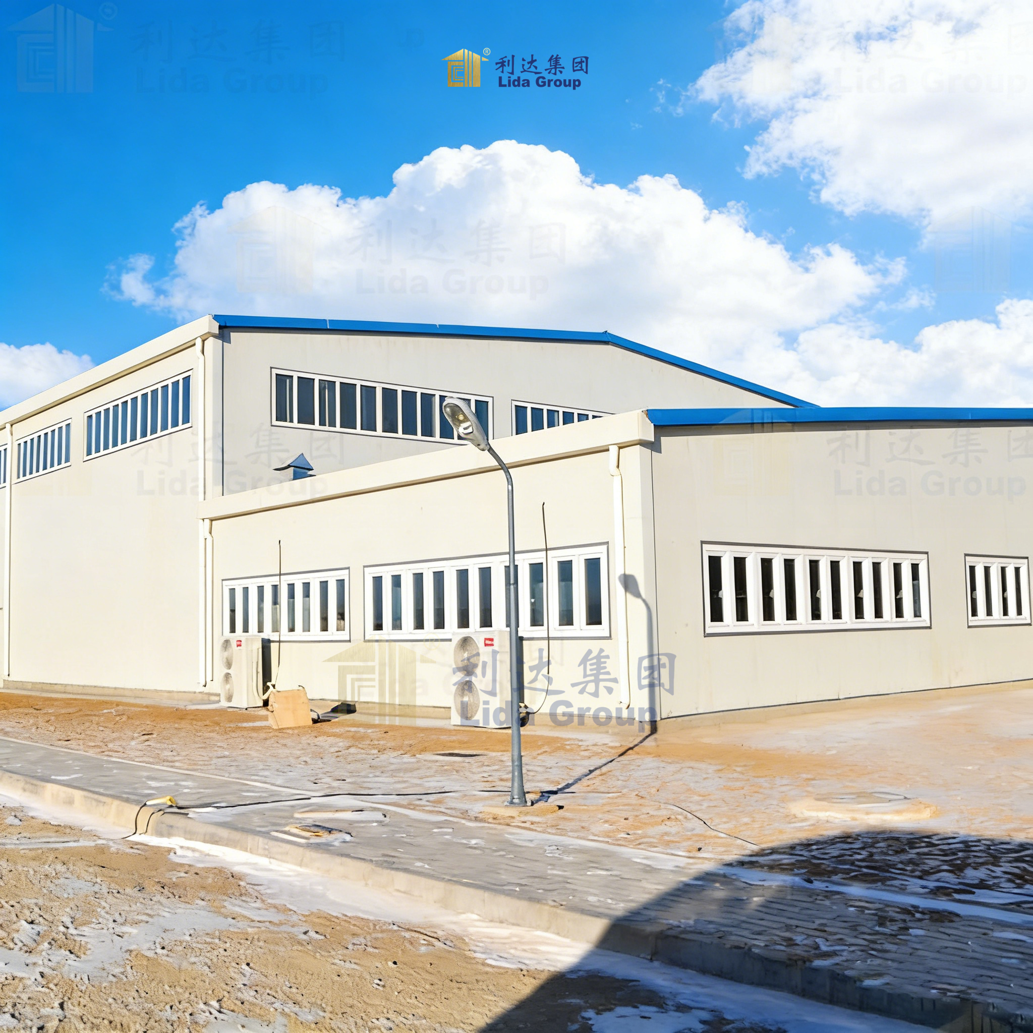 Prefab Hunting Camp Prefabricated Steel Frame Steel Door Warehouse Building Flat Roof