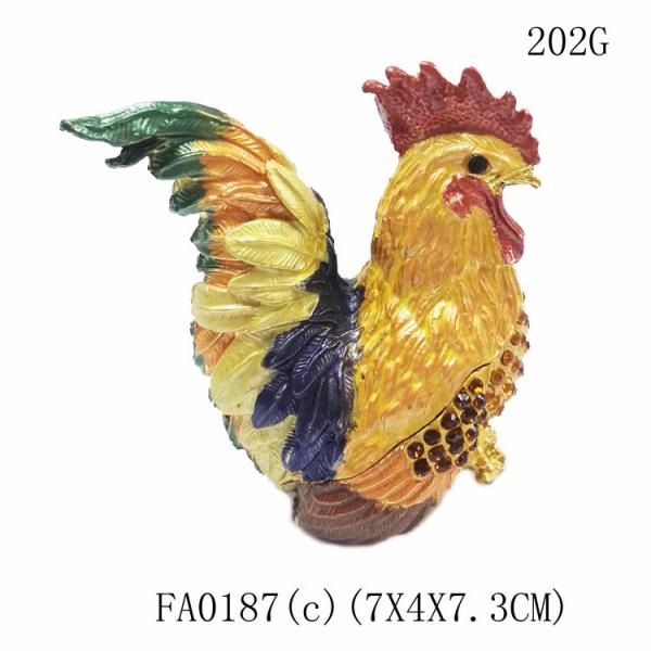 Metal enamel beautiful rooster figure status jewelry box for cock year gifts