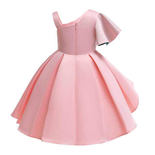 Fashion Single Sleeve Flower Girl Dress Single Shoulder Green Pearl Belt Dress Christmas Vestido Kids Dresses For Girl