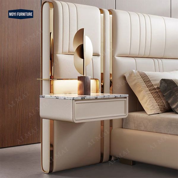 Soft Bed Luxury Modern Bedroom Set Single King Upholstered Leather Storage Swivel Wooden Frame Home Furniture