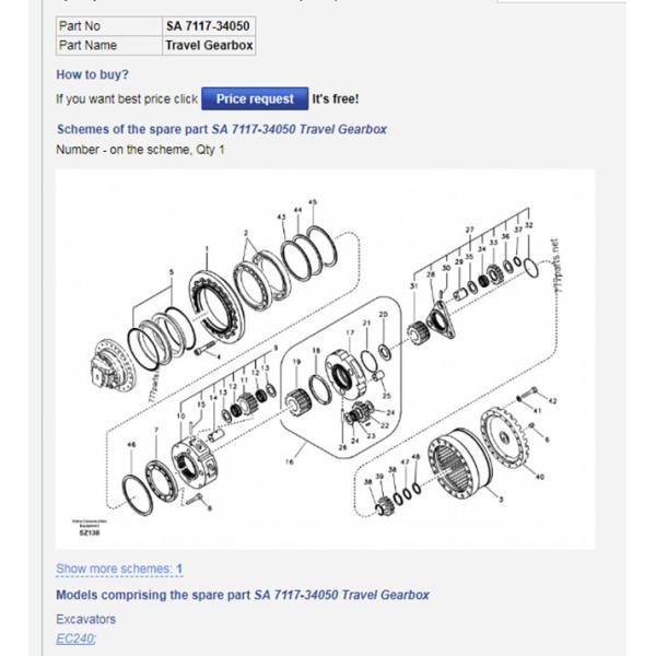 SA7117-34050 14528735 Travel Gearbox For Excavator EC240 EC240B