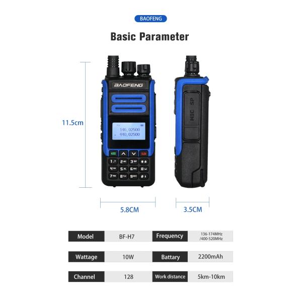 130g Baofeng BF-H7 Dual Frequency Color Portable Transceiver Two-Way Radio