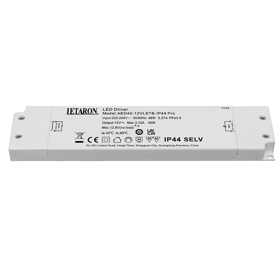 Flicker Free 40W 12V IP44 Letaron LED Driver Constant Voltage for Mirror Light