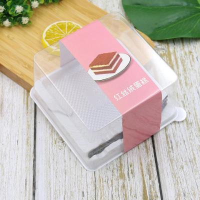 Including fork Transparent Pet Rectangle Dessert Cake Boxes Small Clear Slice Roll Cake Plastic Packaging