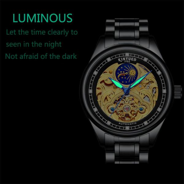KINYUED popular stainless steel classical automatic luminous hands mens automatic skeleton watch