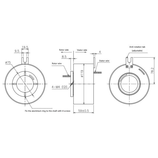 Низкий электрический шум 60rpm 80mm через кольцо выскальзывания отверстия