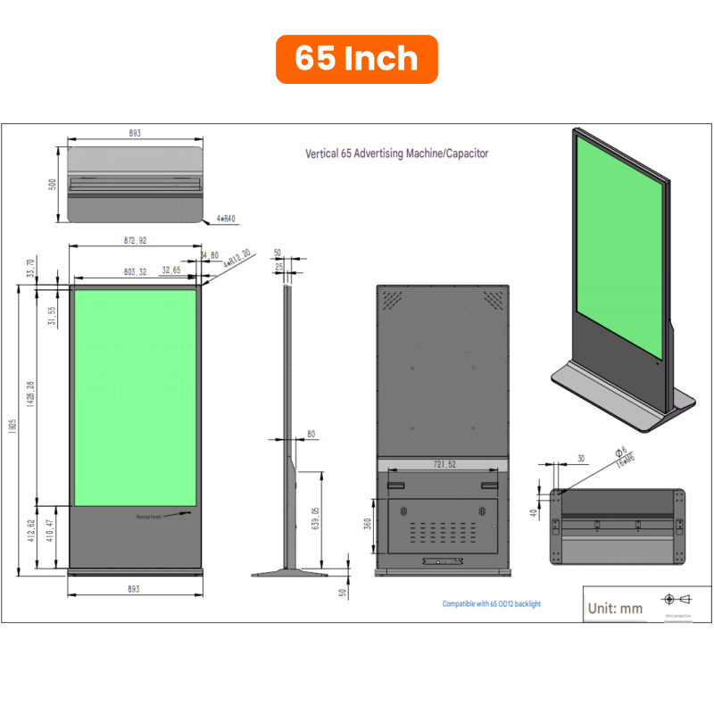 Floor Standing Digital Signage with 178° Viewing Angle, 16.7M Color Brightness, and 50,000 Hours Lifetime