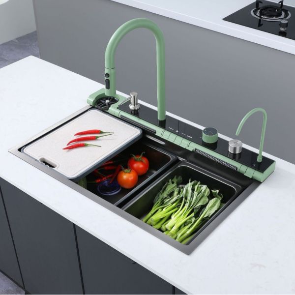 Digital Display Stainless Steel Kitchen Sink with Nano Honeycomb and Multifunctional Waterfall Rainfall