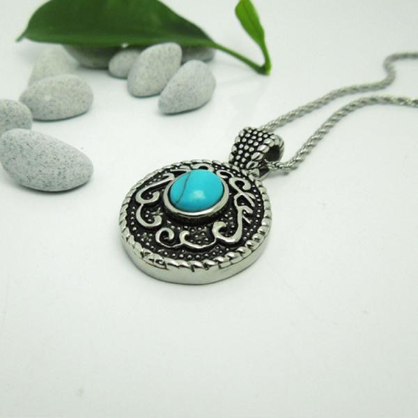 925 Silver Plated Titanium Steel Rope Chain with Vintage Old Turquoise Pendant(SP046)