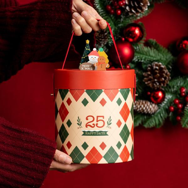 Caja de embalaje de regalo cilíndrica con logotipo personalizado con acabado superficial de estampado en caliente/UV/barniz para exquisitos regalos de Navidad