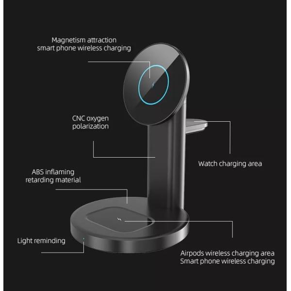 Magnetic 15W ABS Wireless Charging Station For IPhone Airpods Apple Watch
