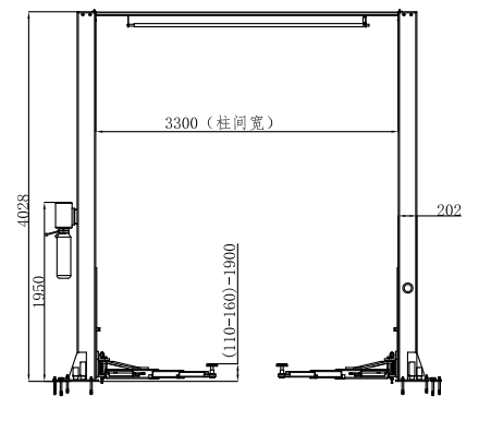 12000lbs 2 Post Clear Floor Lift Car Hoist Clear Floor With Three Stage Arm Reach