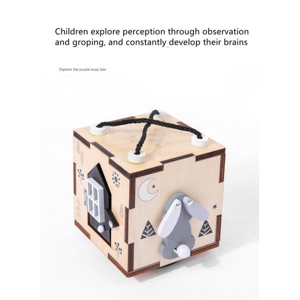 Montessori Intellectual Wooden Six In One Busy Board Cube Hand On Ability Training
