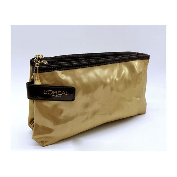 Metallic Golden Promotional Toiletry Bag Double Layers With Multiple Pockets
