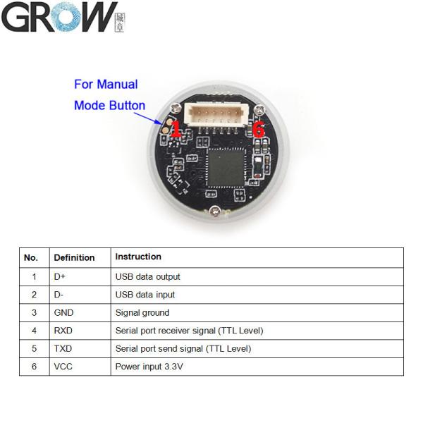 GROW GM861S-LED éclairage de remplissage blanc DC3.3V Module de code à barres USB/UART Interface de code à barres Qr Lecteur de code à barres Pour Arduino Windows