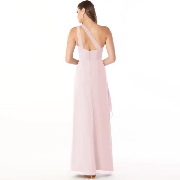 Fashionable Fitted Pleated Ruffle Chiffon Long Bridesmaid Dress Blushing Pink Sleeveless One-Shoulder Plus Size