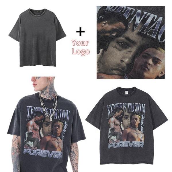 T-shirt personalizado para homens lavagem ácida impressão de tela de caixa peso pesado 100% algodão 180-400gm
