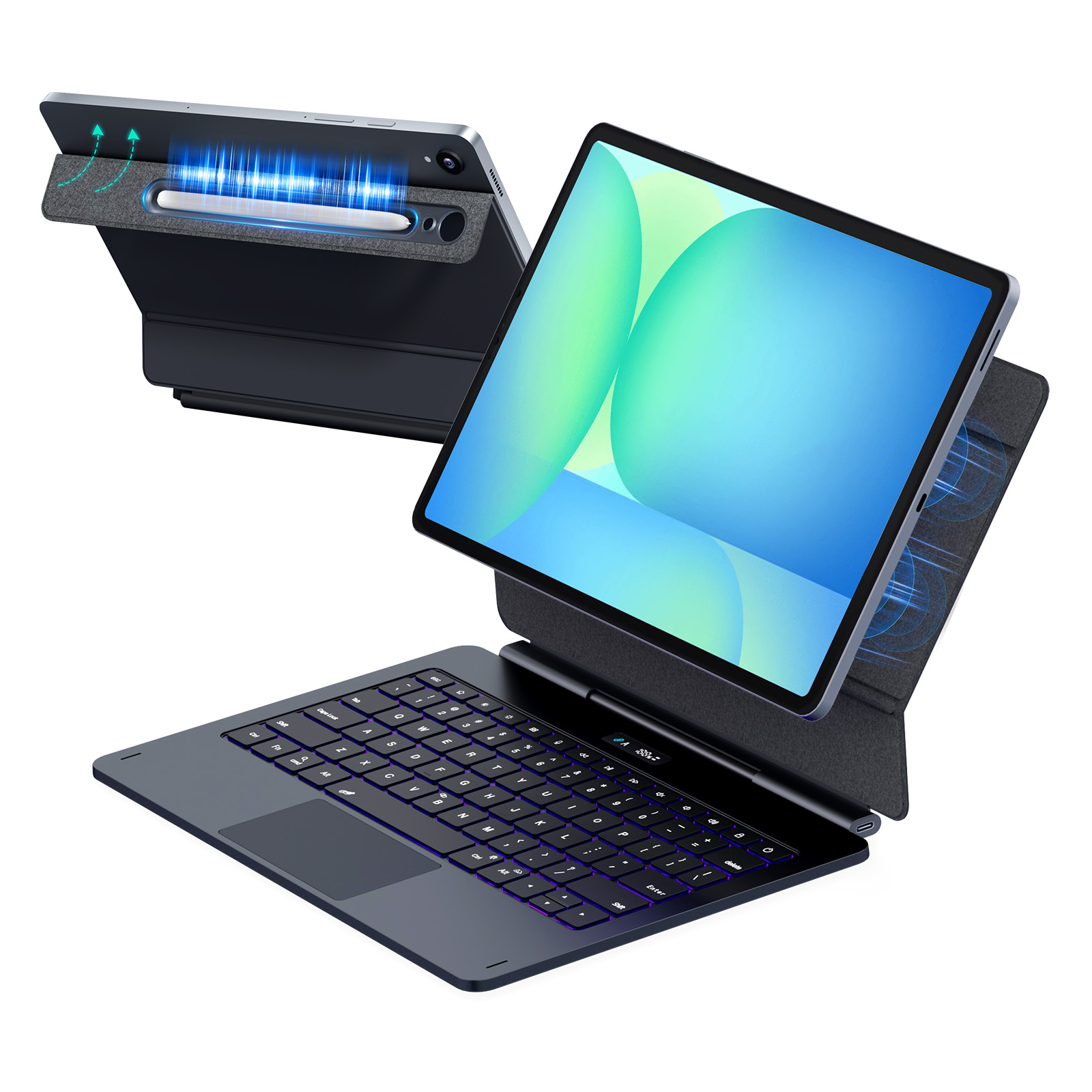 Scissor Key Magnetic Keyboard for Galaxy Tab S11 FE 13.1''7Color Backlit Trackpad Slim Folio with S Pen Garage ODM/OEM Support