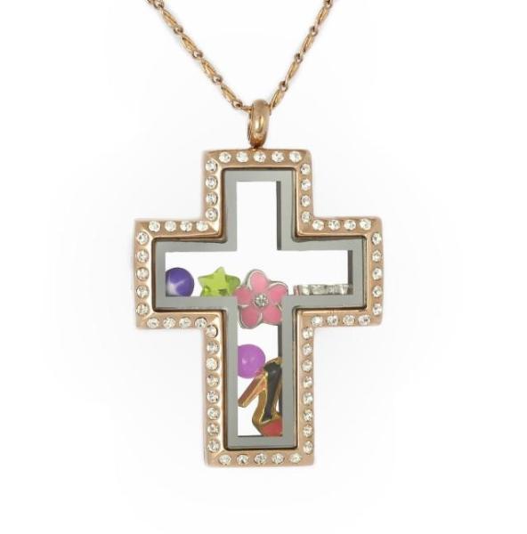 New 316L Stainless Steel Big Christain Jesus Church Cross Shape Float Glass Locket Pendant