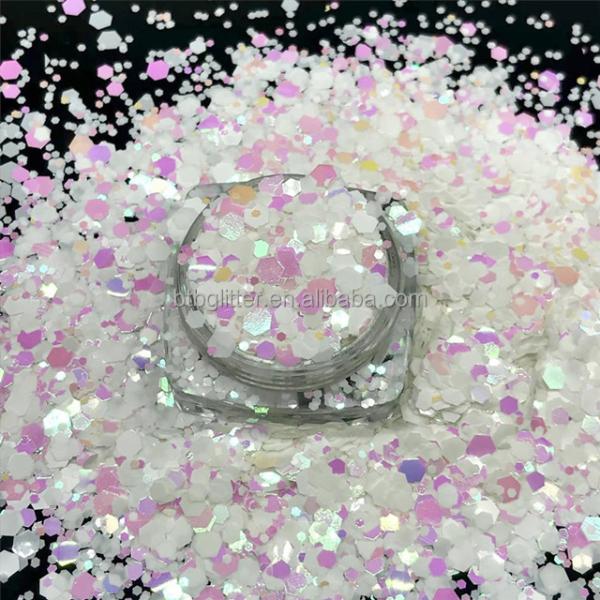 Customized Colors Avaliable Bulk Polyester Glitter Powder for Shaped Heart Star Moon Dot Chunky Mix