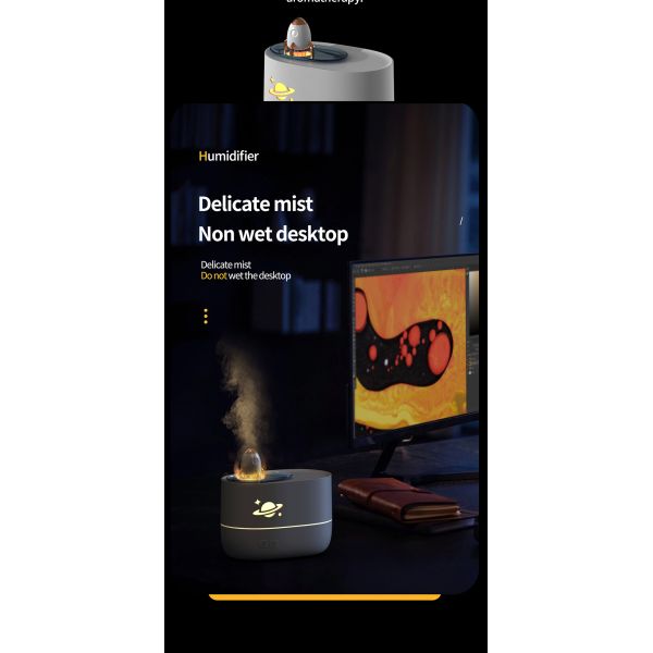 7 Color Luminous Flame Aroma Humidifier Rocket Shaped Essential Oil Fragrance Diffuser