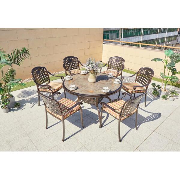 Balcony Bistro Furniture Wood Pattern BBQ Set Cast Aluminum Dining Set for Patio Dining