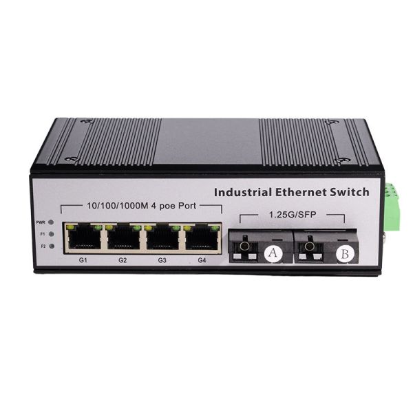 DC 9-57V Industrial Fiber Switch Integrates 2 SC Fiber Ports 4 RJ45 Ethernet Ports