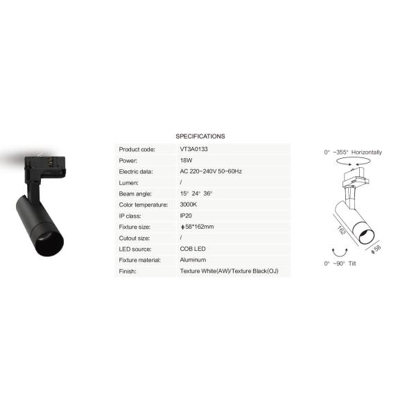 Minimalism Design Anti - Glare 18W LED Track Light Dia.58*H162mm 5000K
