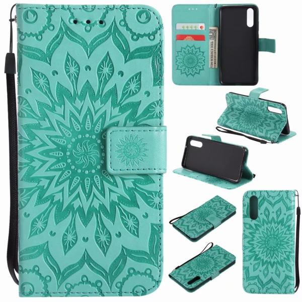 Huawei P20 Leather Protective Folio Magnetic Kickstand Cover Mobile Phone Case with Sunflower Embossed