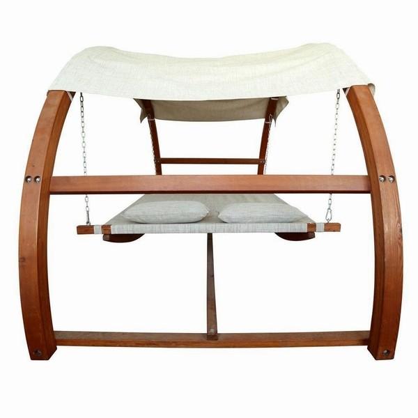 Outdoor Furniture 325cm Length Wooden Garden Hammock Polyester Awning Double