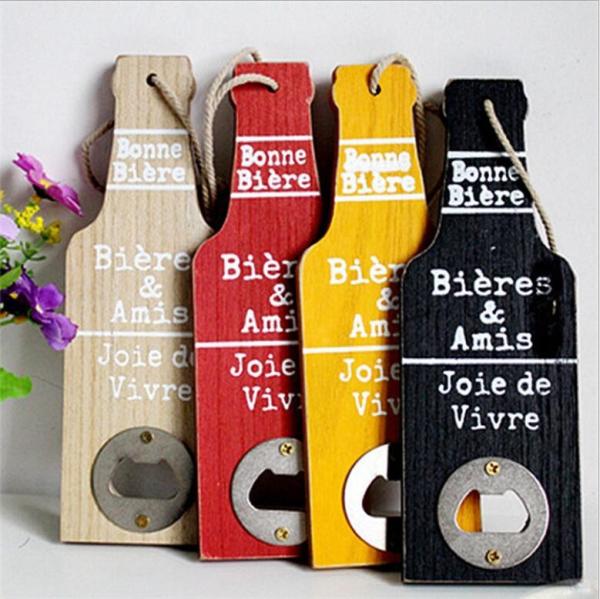 retro beer bottle opener wooden hanging wall decoration for home bar restaurant decor.